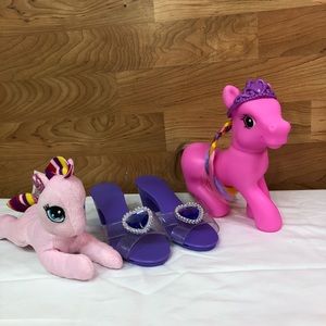 Lot of 3 Toys My Little Pony is Hard Plastic, Stuffed Horse & Little Gir…